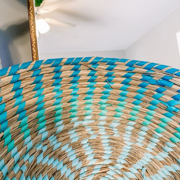 Boho Blue Woven Wicker Storage Basket Bowl - Picture 5 of 6